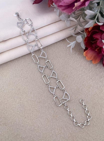 American Diamond Rose Gold Silver And Gold Plated Fancy Bracelet - Bracelet - Belleza Jewels