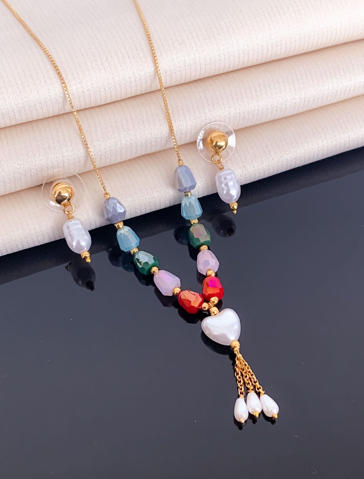 Fancy High Zgold Western Heart Shape Hanging Mala Set - Western Mala Set - Belleza Jewels