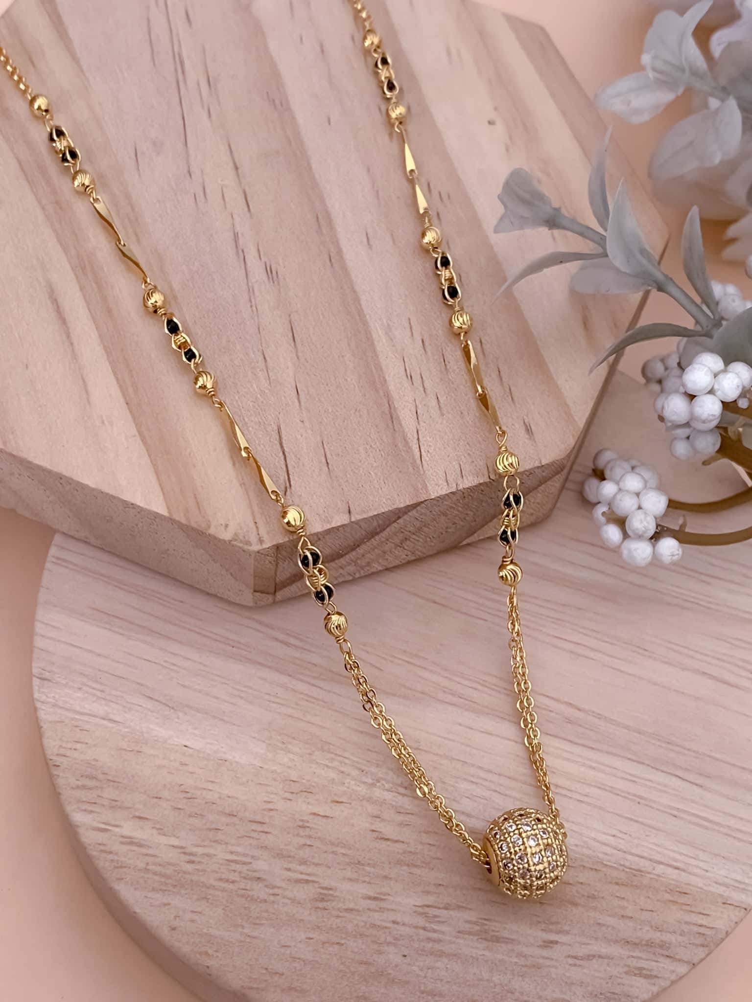 BUY 1 GET 1 FREE - American Diamond Round Ball Golden Fancy Mangalsutra - Mangalsutra - Belleza Jewels