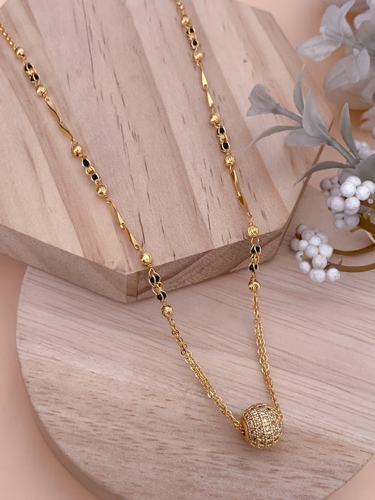 American Diamond Round Ball Golden Fancy Mangalsutra Belleza Jewels