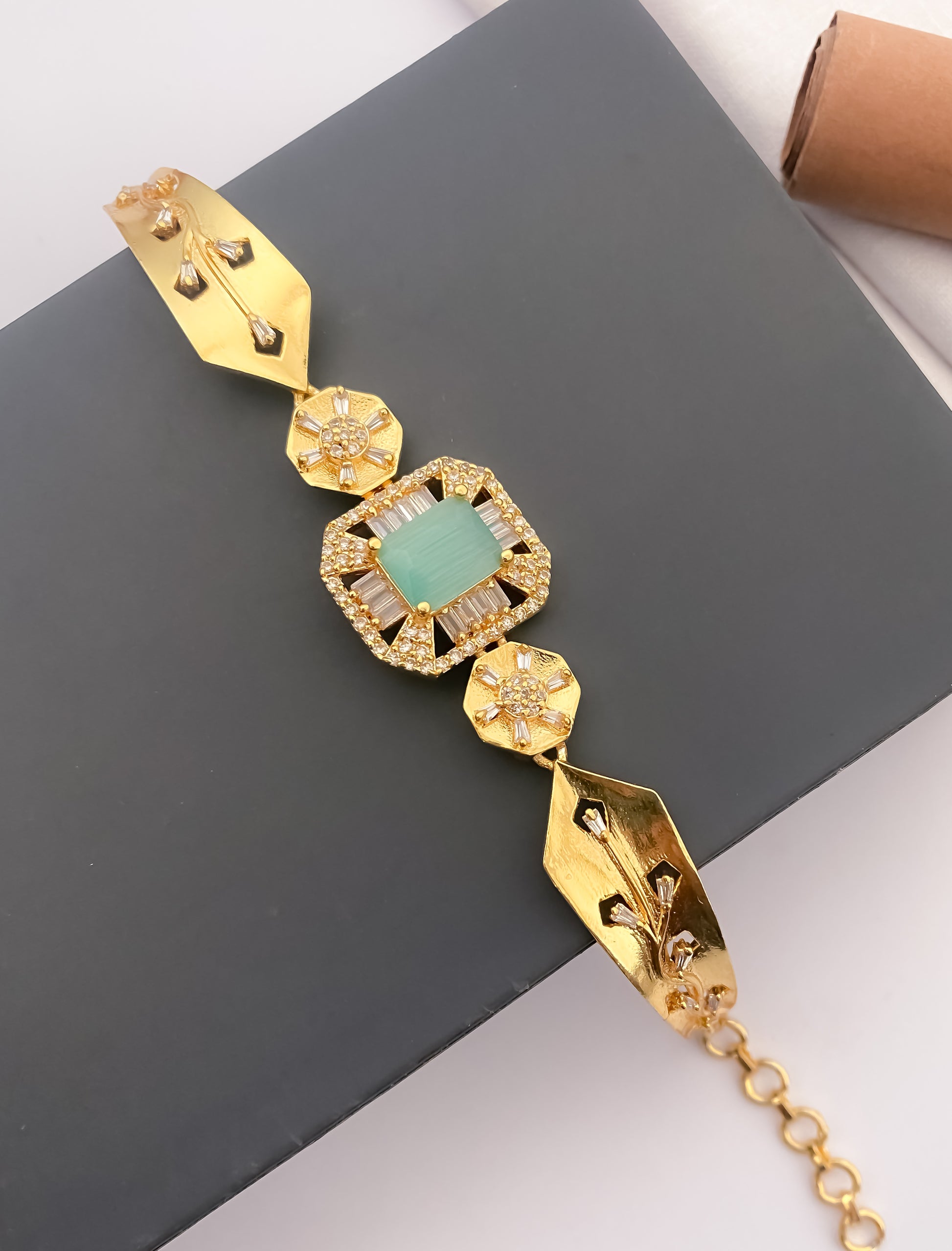 American Diamond High Gold Plated Fancy Colour Bracelet - Bracelet - Belleza Jewels