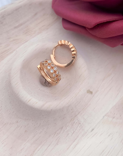 BUY 1 GET 1 FREE -American Diamond Rose Gold Baali Earrings - Earrings - Belleza Jewels