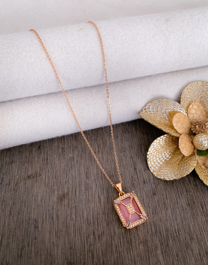 American Diamond square Rose Gold chain Pendant Necklace - Chain Pendal - Belleza Jewels