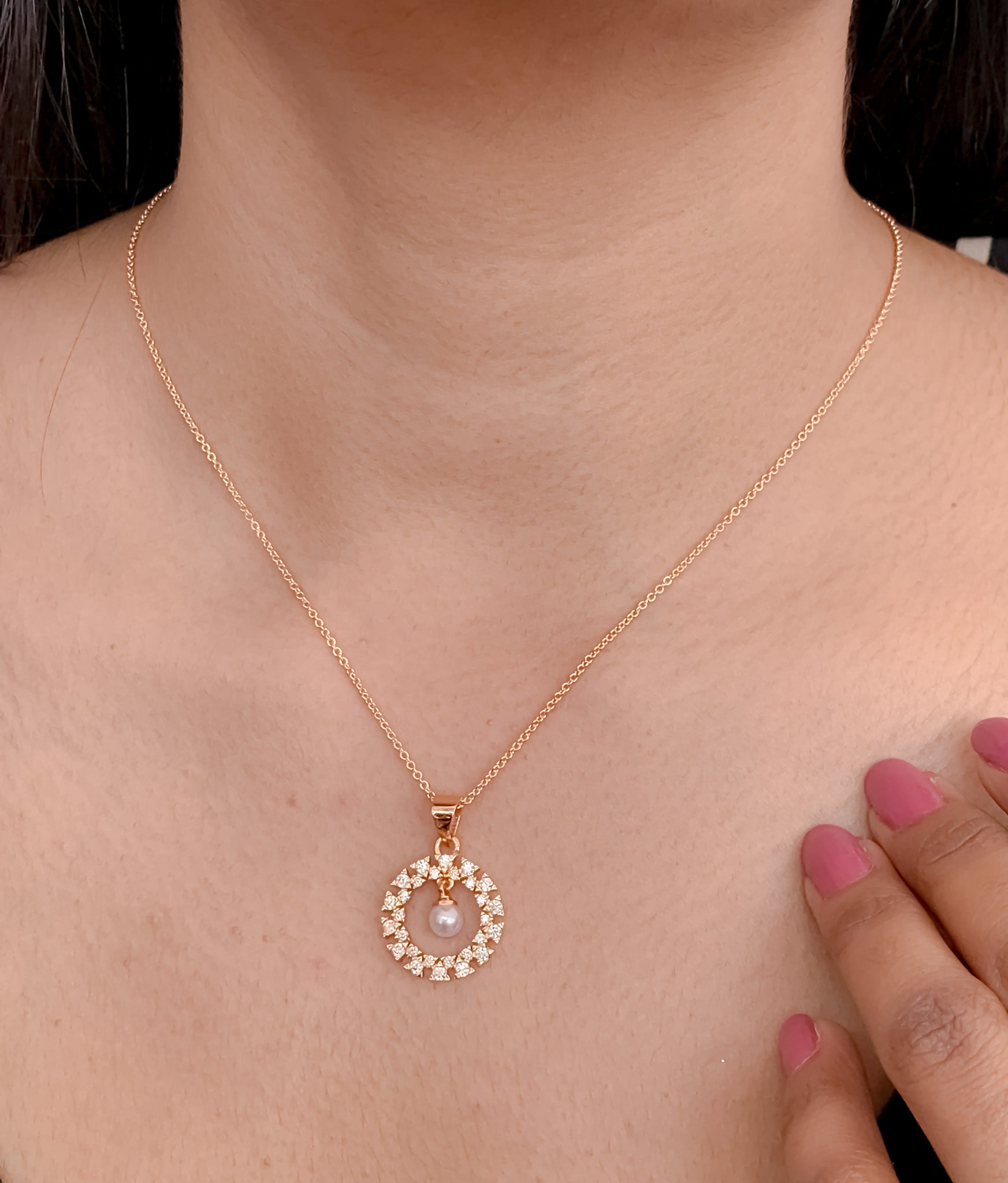 American Diamond Silver Rose Gold and Gold Plated Nice Delicate Pendant With Chain - Chain Pendal - Belleza Jewels