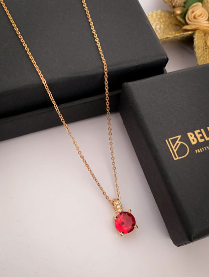 American Diamond Rose Gold Round Single Stone multiple Colour Delicate Chain Pendant - Chain Pendal - Belleza Jewels