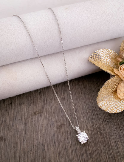 American Diamond Silver Round Single Stone multiple Colour Delicate Chain Pendant - Chain Pendal - Belleza Jewels