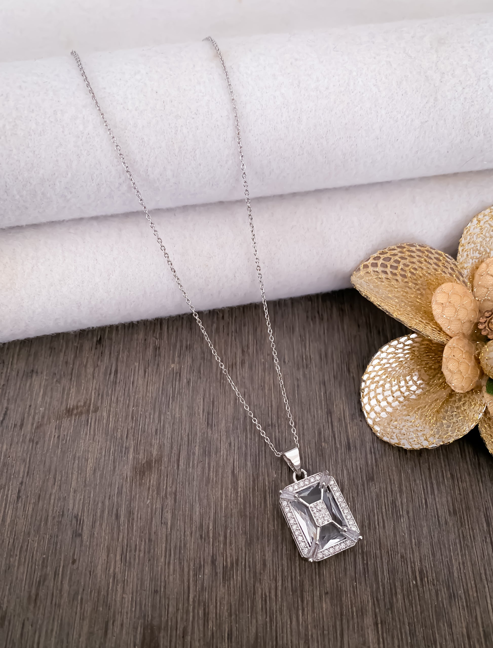 American Diamond Square Multiple Colour silver Fancy Chain Pendant Necklace - Chain Pendal - Belleza Jewels