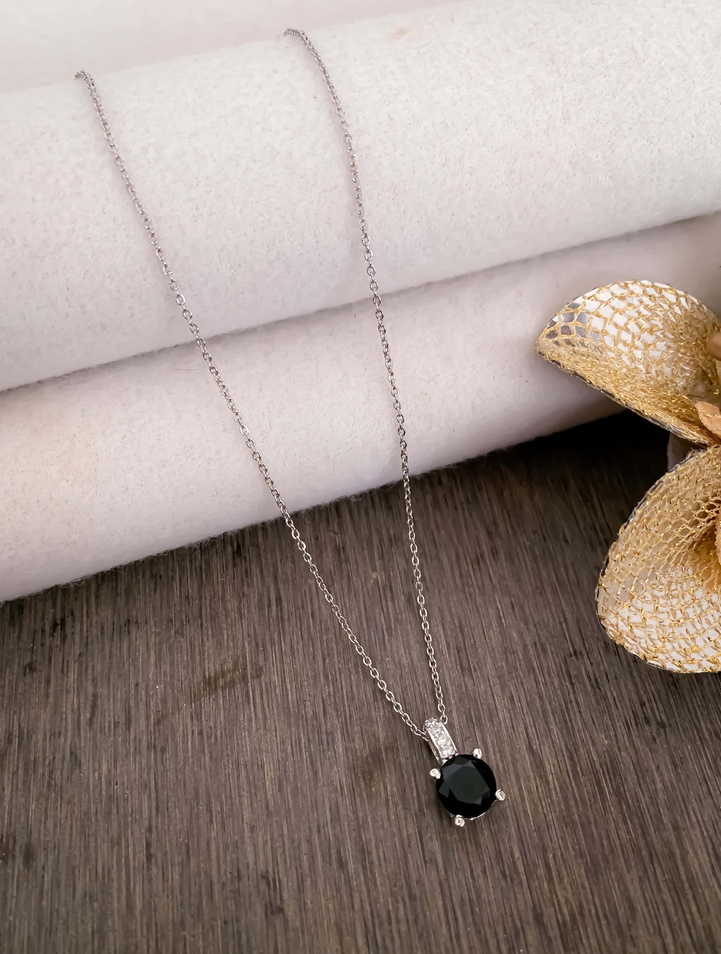 American Diamond Silver Round Single Stone multiple Colour Delicate Chain Pendant - Chain Pendal - Belleza Jewels