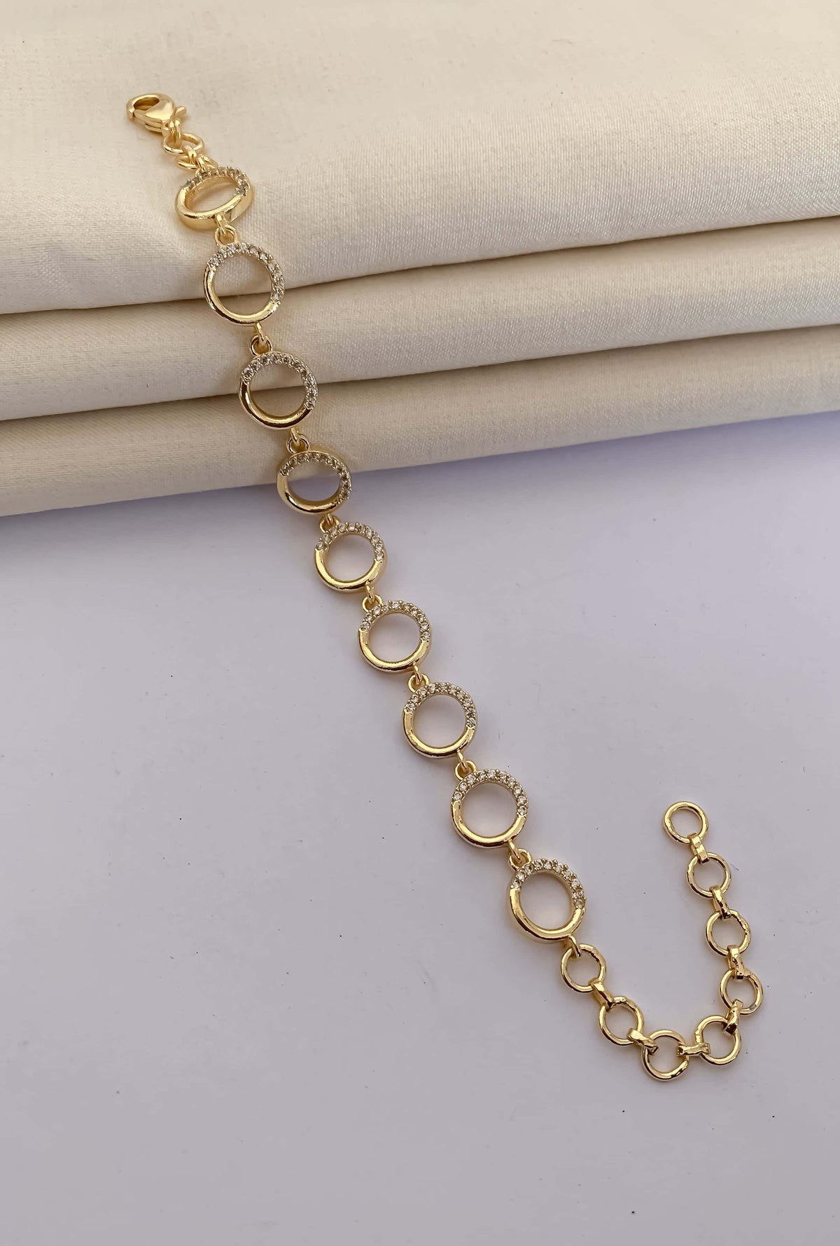 American Diamond Golden Fancy Round shape Bracelet - Bracelet - Belleza Jewels