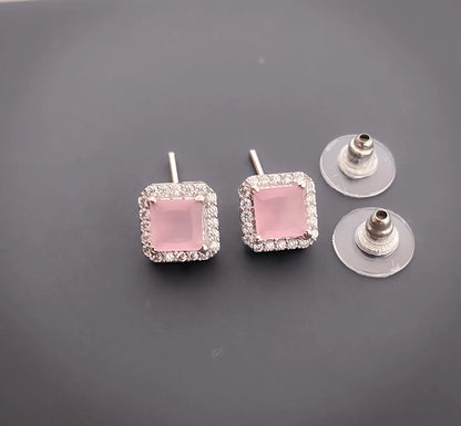 American Diamond Square All Colour Silver Plated Delicate Pendant Set - Pendant Set - Belleza Jewels