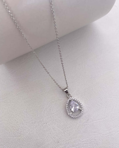 American Diamond Rose Gold And Silver Plated Necklace White Stone Nice Design - Chain Pendal - Belleza Jewels