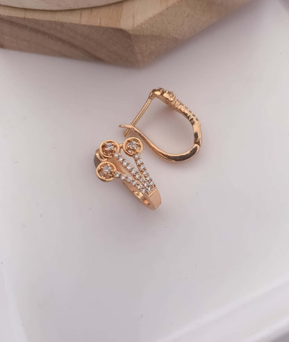 BUY 1 GET 1 FREE -American Diamond Fancy Royal Look Rose Gold Bali Earrings - Earrings - Belleza Jewels