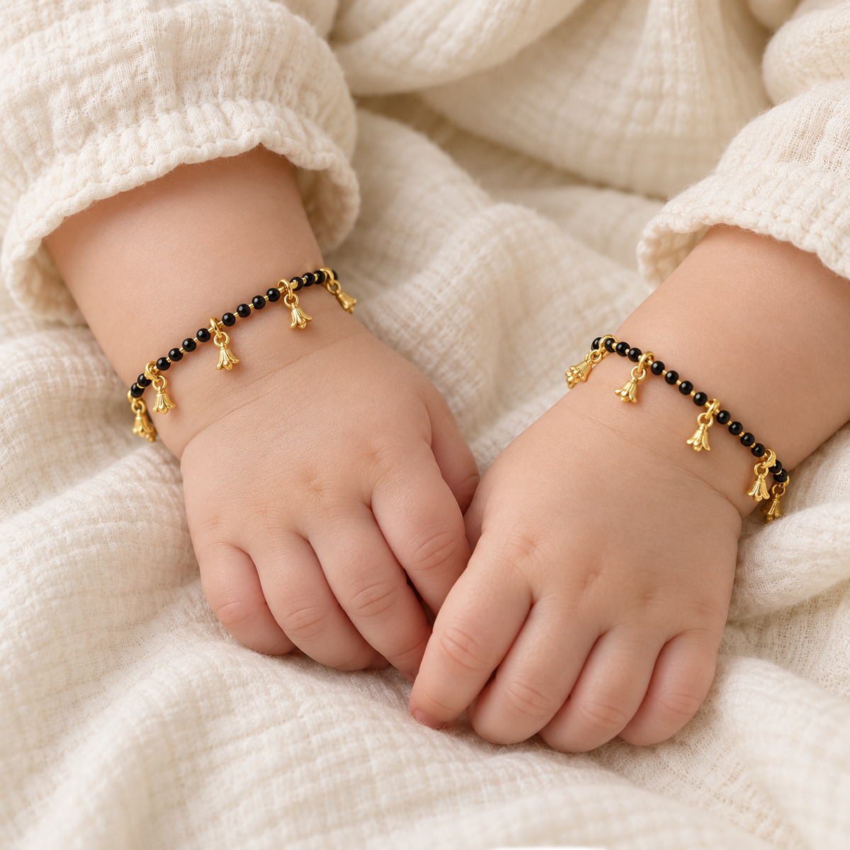 Kids Size Black Beads with Golden Hanging Najariya Bracelet