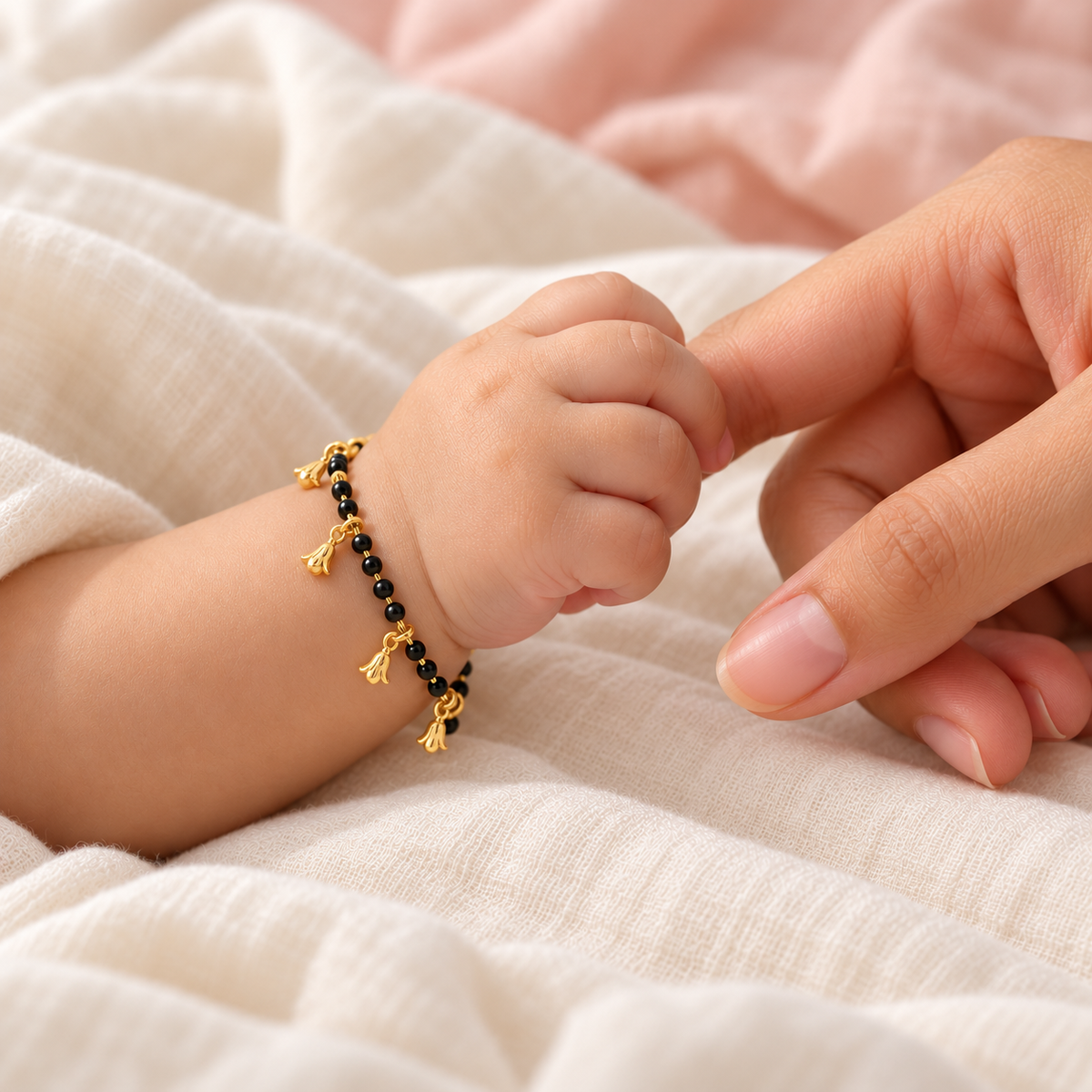 Kids Size Golden Nazariya with Black Beads Bracelet