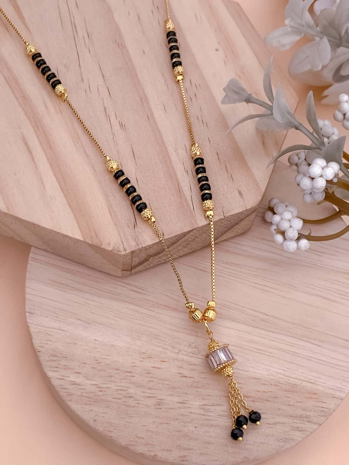 BUY 1 GET 1 FREE - Fancy Chowki Diamond Golden Hanging Delicate Mangalsutra - Mangalsutra - Belleza Jewels