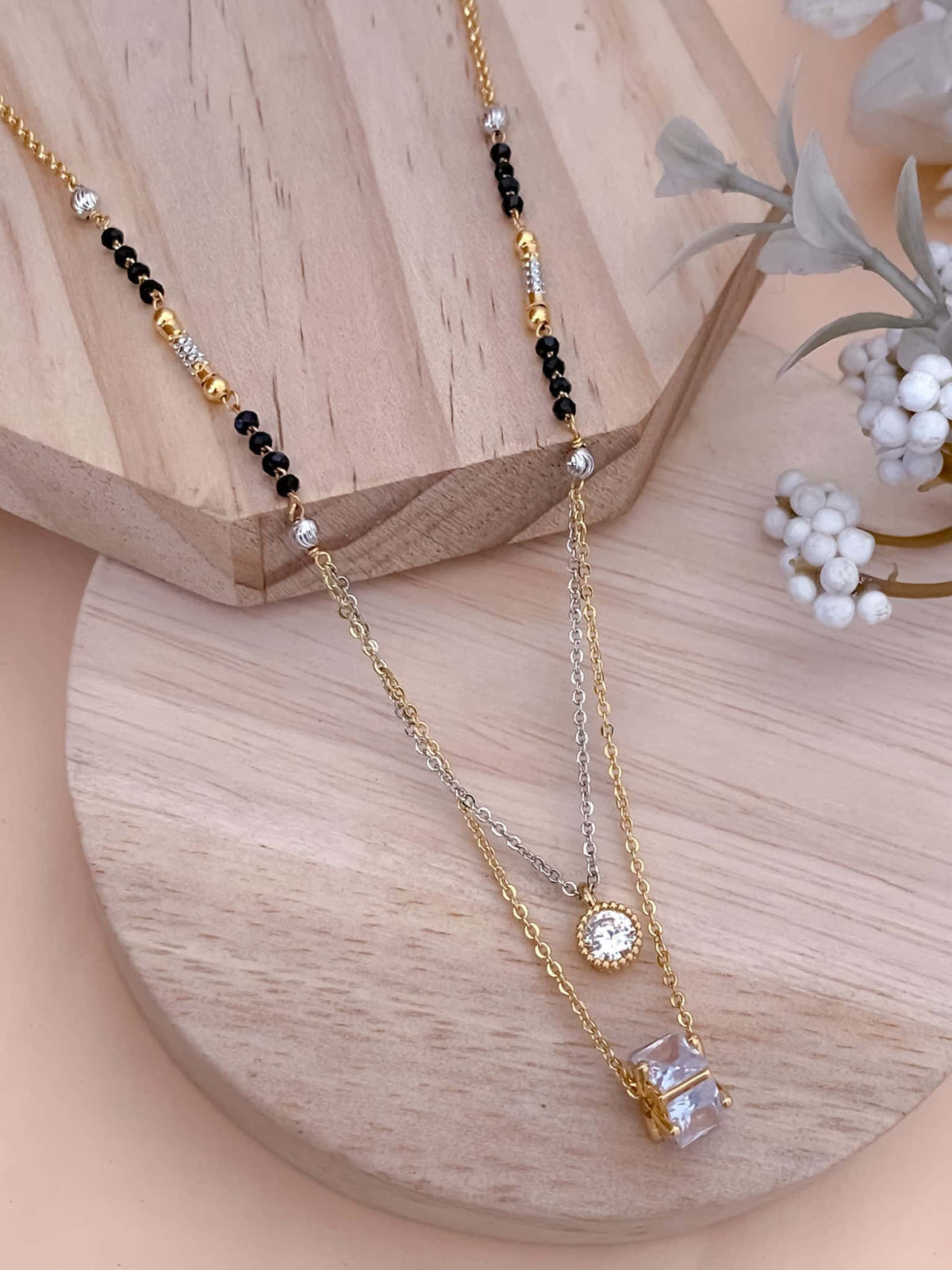 BUY 1 GET 1 FREE - Chowki Diamond Double Step Delicate Royal Mangalsutra - Mangalsutra - Belleza Jewels