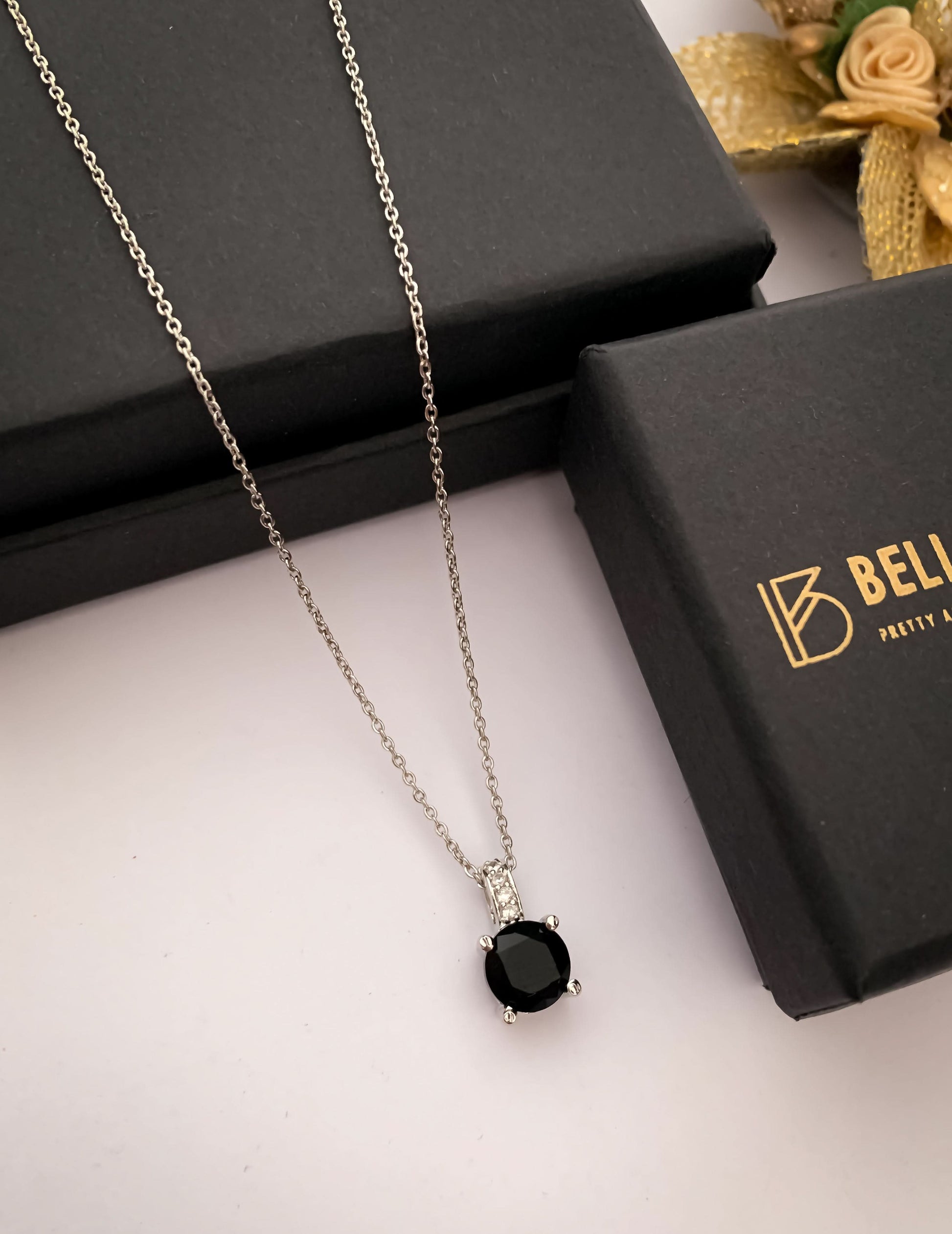 American Diamond Silver Round Single Stone multiple Colour Delicate Chain Pendant - Chain Pendal - Belleza Jewels