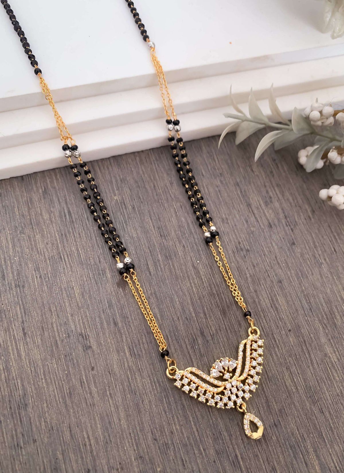 BUY 1 GET 1 FREE - Fancy High Gold American Diamond Royal Delicate Mangalsutra - Mangalsutra - Belleza Jewels