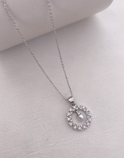 American Diamond Silver Rose Gold and Gold Plated Nice Delicate Pendant With Chain - Chain Pendal - Belleza Jewels