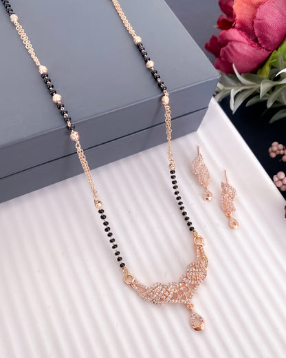 American Diamond Silver Rose Gold And Golden Pleted Fancy Chain Royal Mangalsutra Belleza Jewels