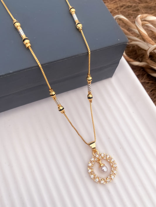 American Diamond High Golden Plated Hanging Chain Pendant - Belleza Jewels