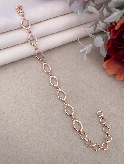 American Diamond Rose Gold Silver And Gold Plated Ovel shape Bracelet - Bracelet - Belleza Jewels