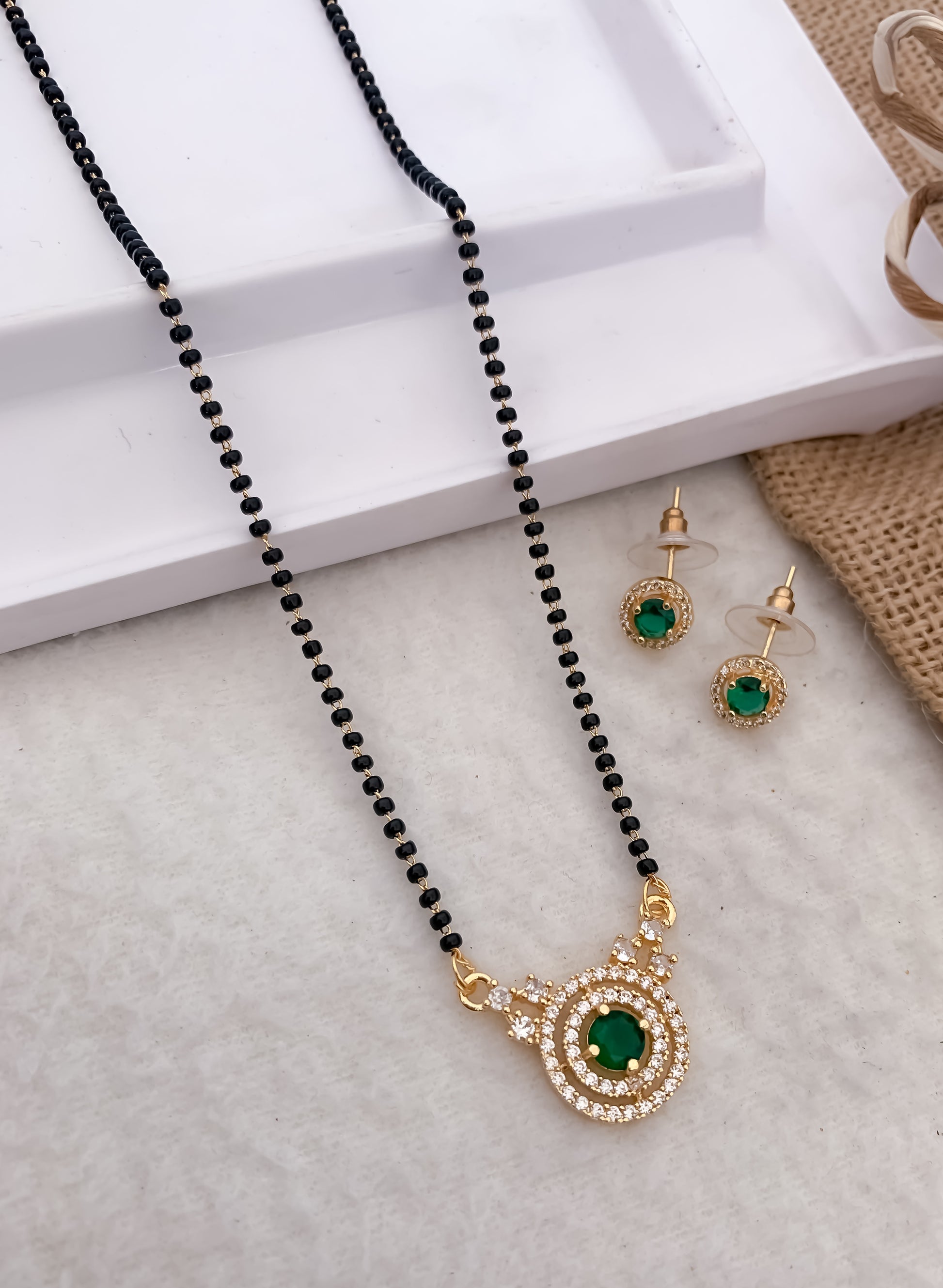 American Diamond Rose Gold Silver And Golden Plated All Colour Fancy 18” Delicate Mangalsutra With Earring Belleza Jewels