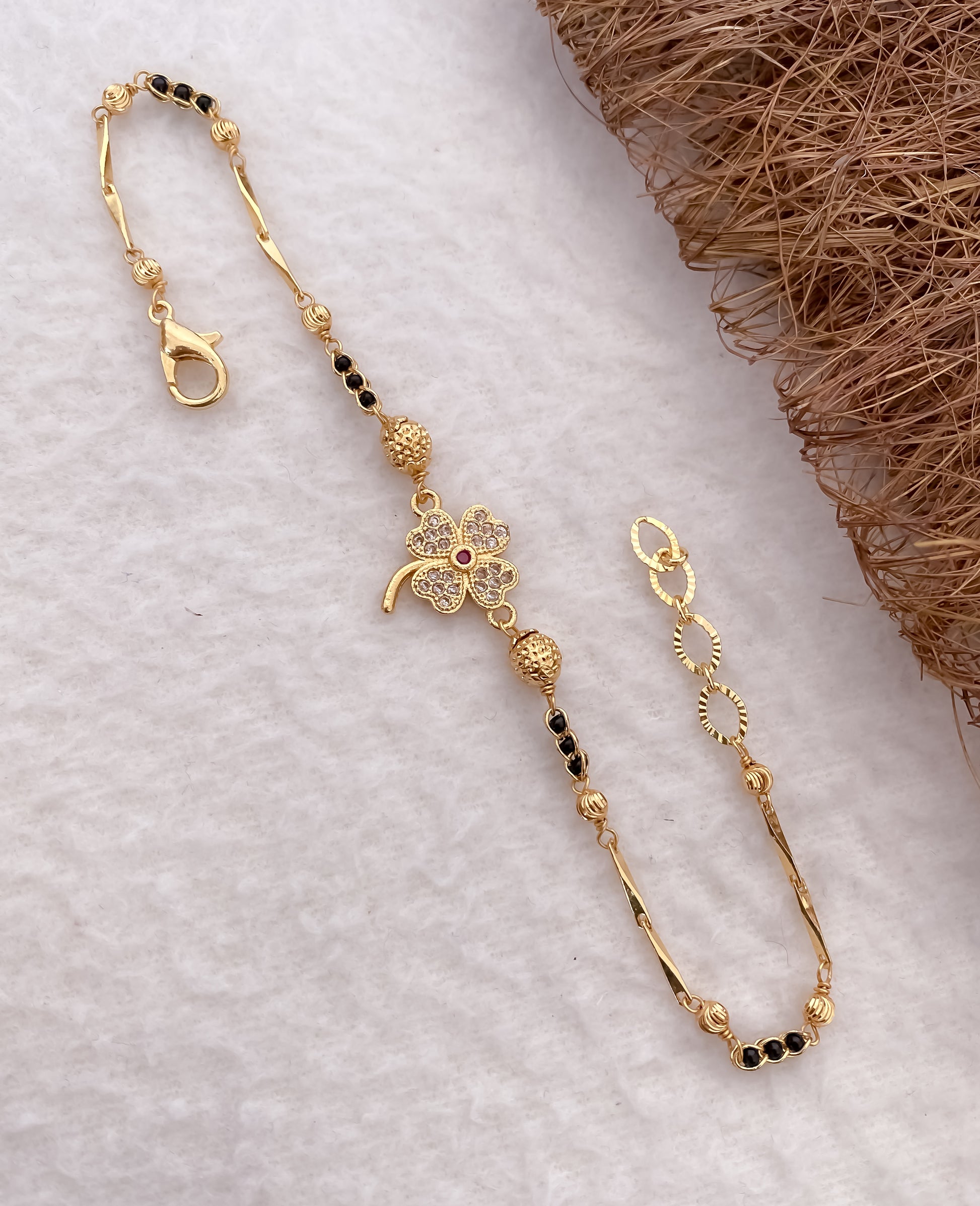 American Diamond Flower Shape High Gold Plated Delicate Hand Mangalsutra - Belleza Jewels