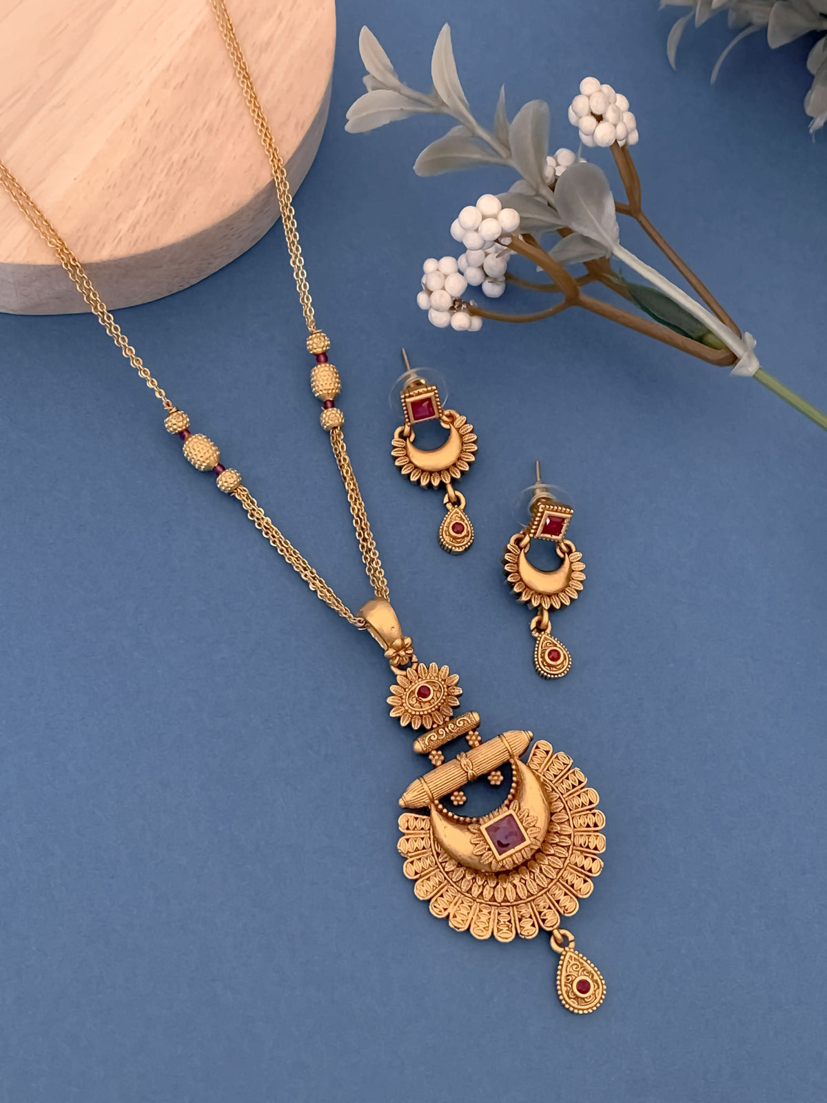 Brass High Gold Original Gold Look Matt Finished Casual Pendant Set - Pendant Set - Belleza Jewels