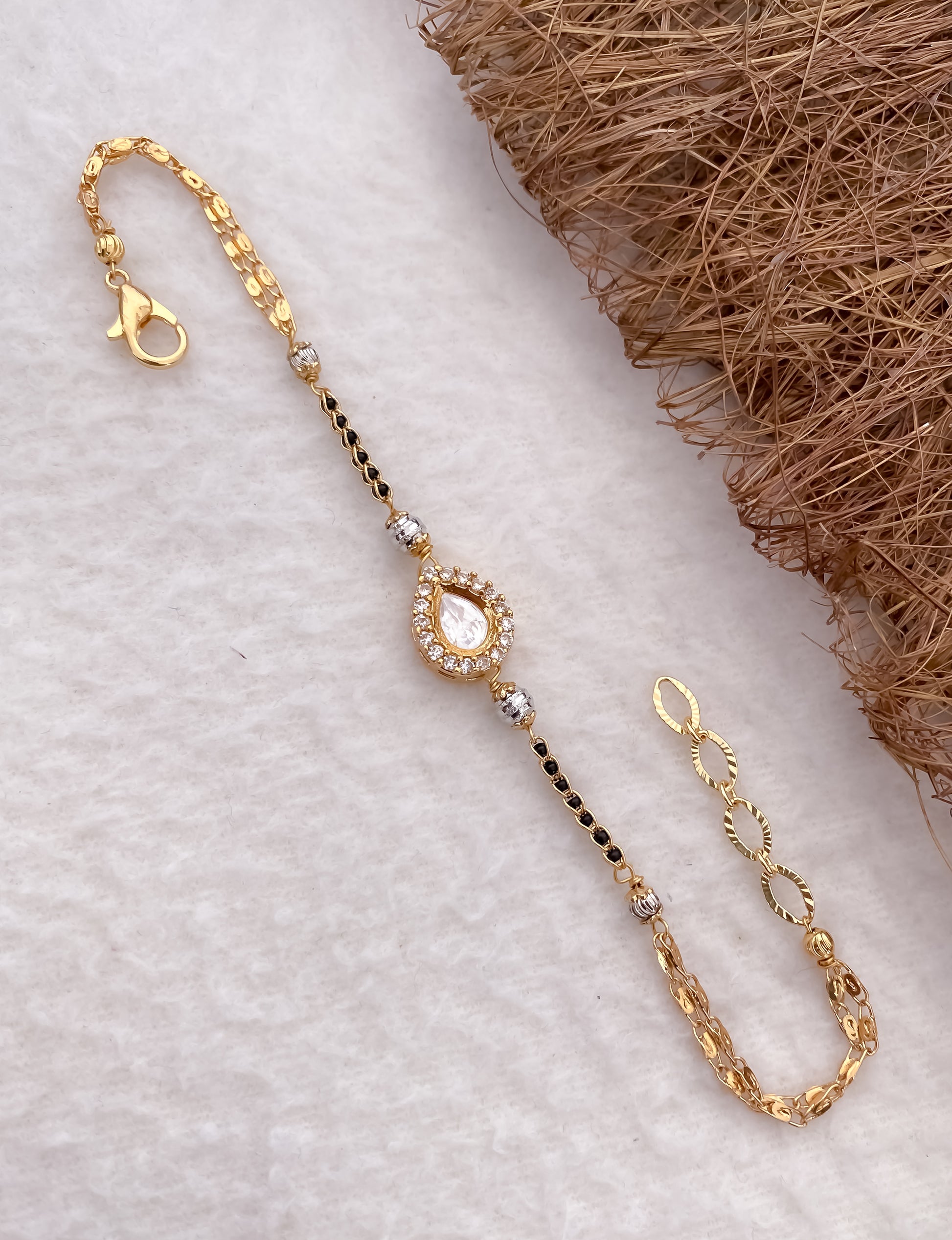 American Diamond Golden Delicate Hand Mangalsutra - Belleza Jewels