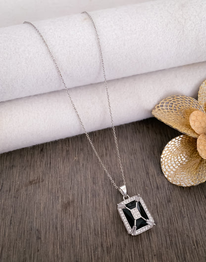 American Diamond Square Multiple Colour silver Fancy Chain Pendant Necklace - Chain Pendal - Belleza Jewels
