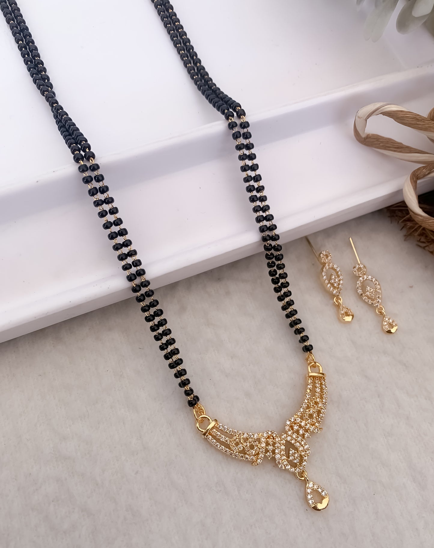 American Diamond Golden Silver And Tutone Rose Gold Pleted Duble Step Chain Mangalsutra Belleza Jewels