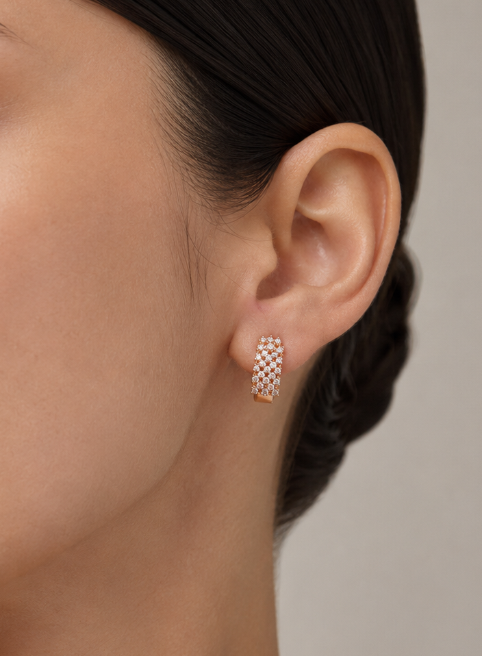 Rose Gold Diamond-Style Huggie Hoop Earrings