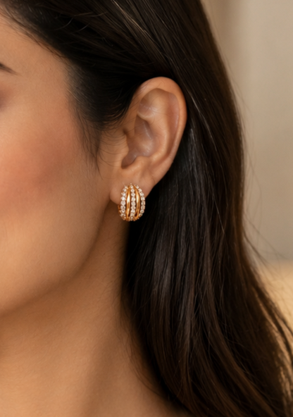 Rose Gold & Diamond Multi-Row Hoop Earrings