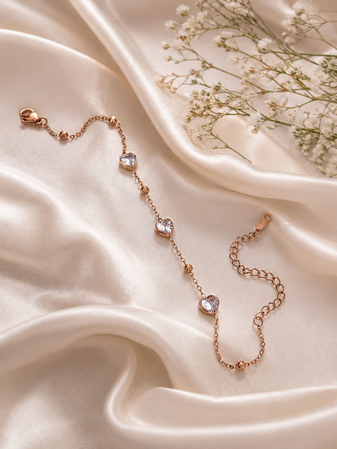 Rose Gold Heart Crystal Adjustable Bracelet