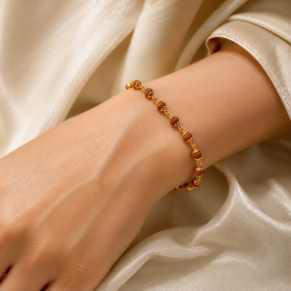 Gold Plated Rudraksha Adjustable Bracelet for Men & Women