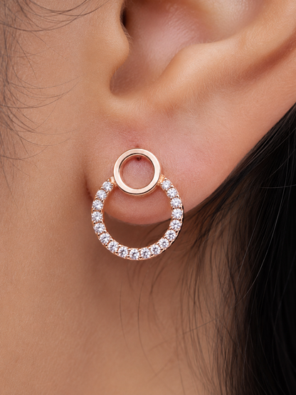 Rose Gold Circular CZ Stud Earrings