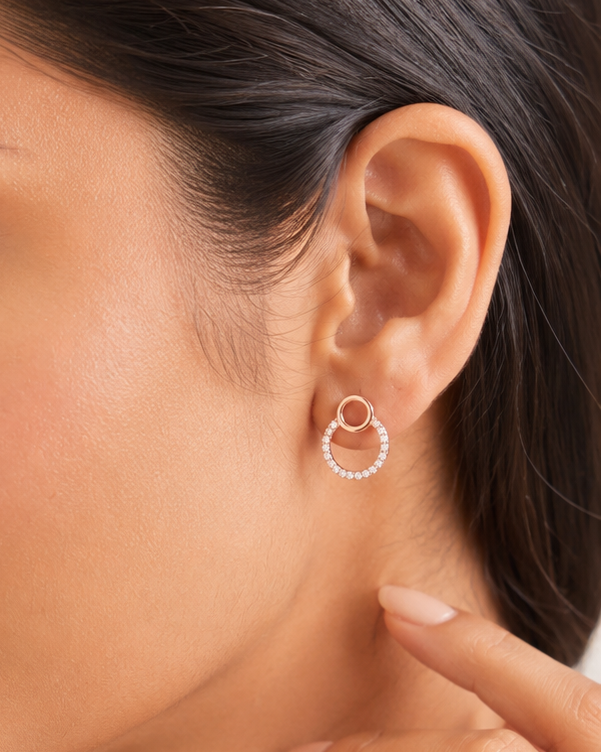 Rose Gold Circular CZ Stud Earrings