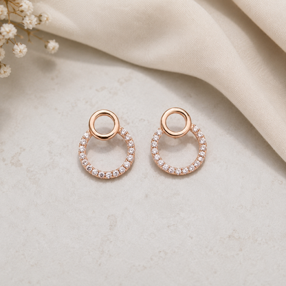 Rose Gold Circular CZ Stud Earrings