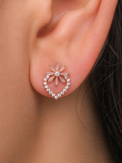 Rose Gold Floral Halo Zircon Stud Earrings