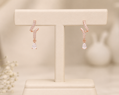 Rose Gold CZ Wave Drop Earrings