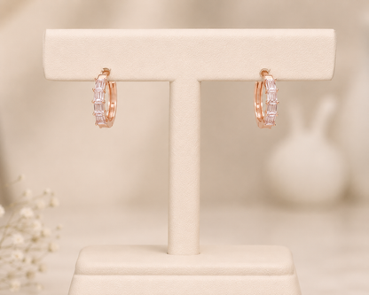 Rose Gold Baguette Stone Hoop Earrings