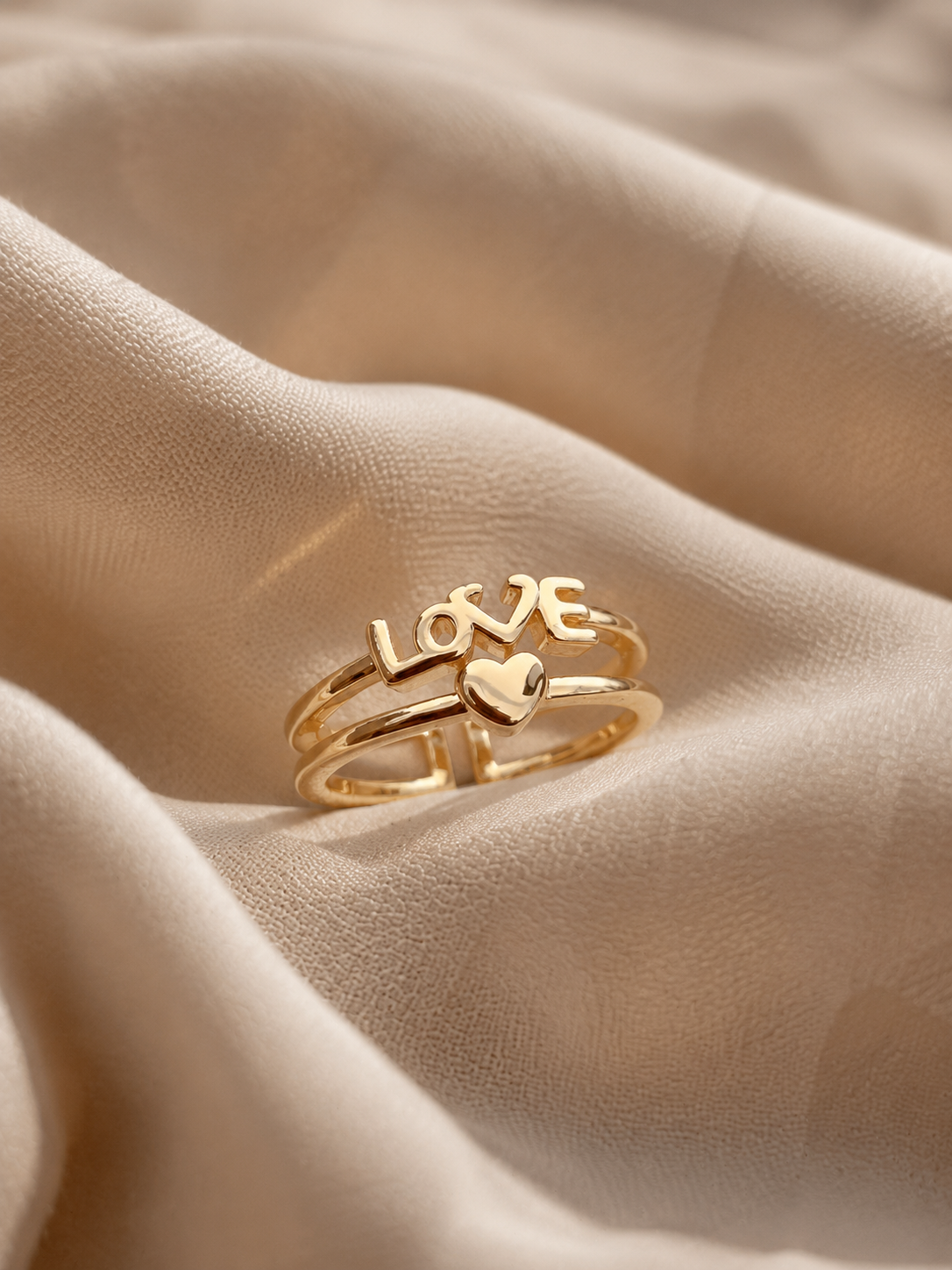 Love Heart Adjustable Gold Ring