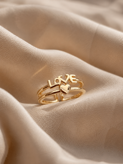 Love Heart Adjustable Gold Ring