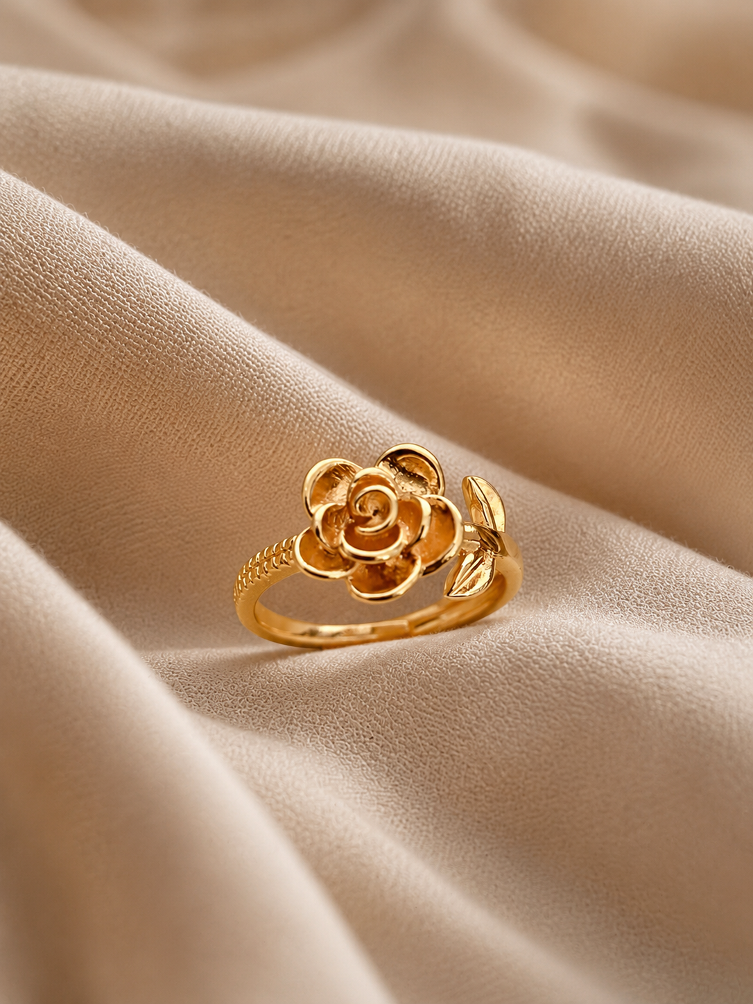 Gold Rose Flower Adjustable Ring