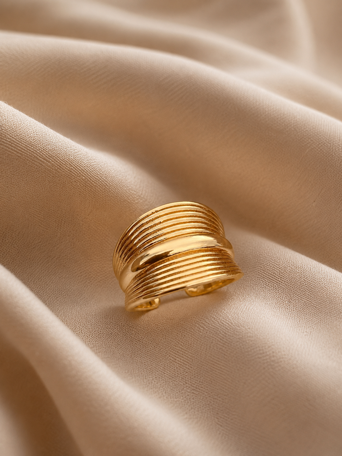 Textured Gold Wide Cuff Adjustable Ring