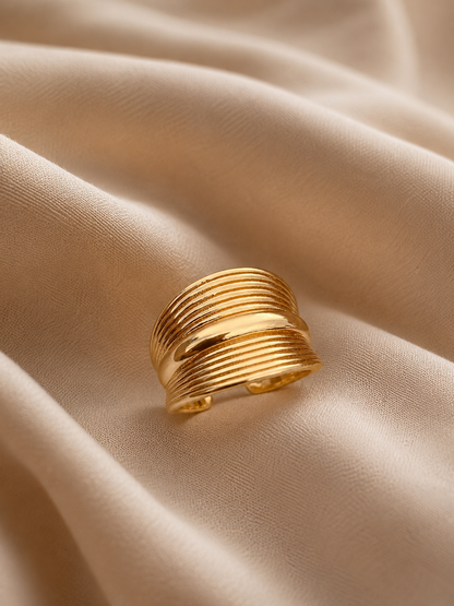 Textured Gold Wide Cuff Adjustable Ring