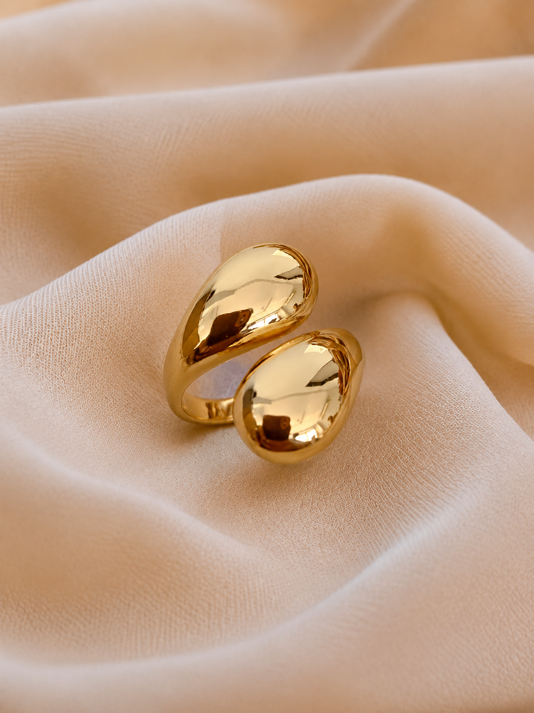 Modern Dual Teardrop Gold Adjustable Ring