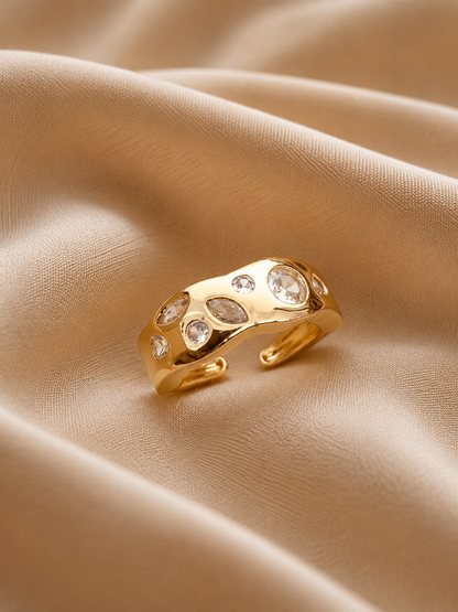 Gold Crystal Studded Adjustable Statement Ring