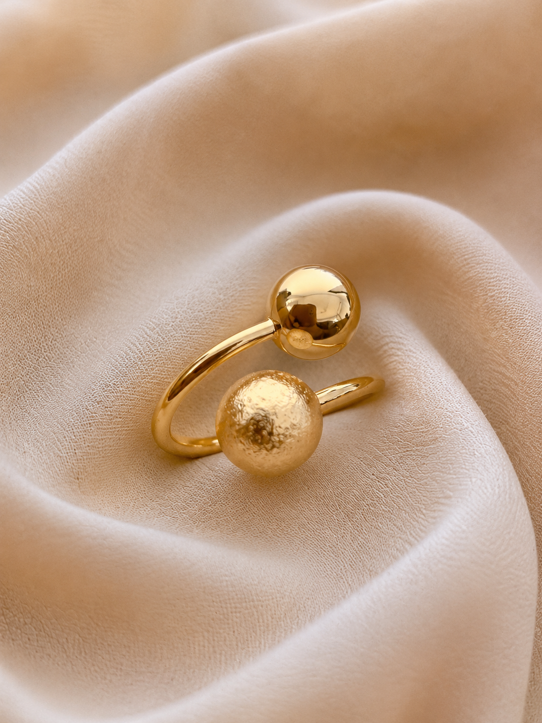 Dual Sphere Gold Adjustable Ring
